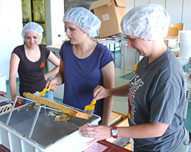 US-Hilfsprogramm: Laura, Allie und Melissa King (v.l.n.r.) unterstützen die EMG-Imker-AG bei der Honigproduktion 