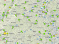 Weltweit über 36.000 Wetterstationen: Das EMG (unten rechts) meldet 8°C, aus Holland naht Regen 